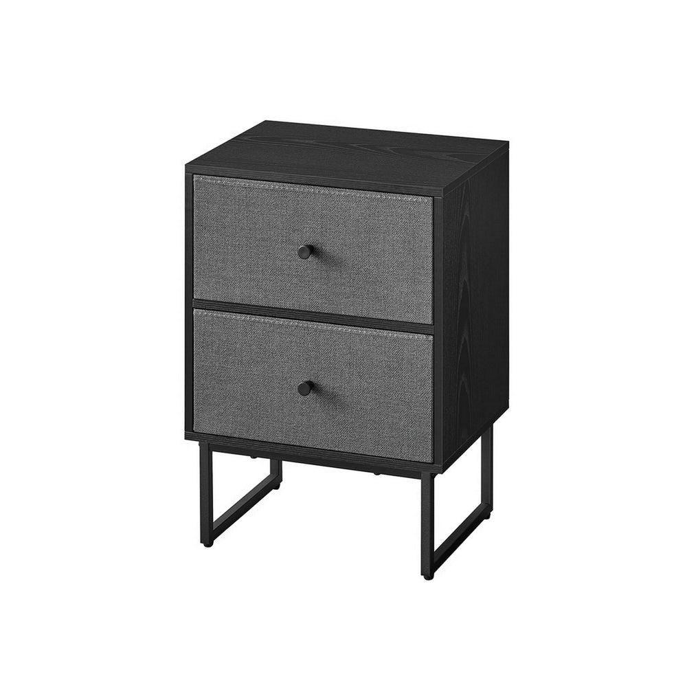 Jem 22 Inch Nightstand with 2 Removable Fabric Front Drawers Black Steel By Casagear Home BM315790