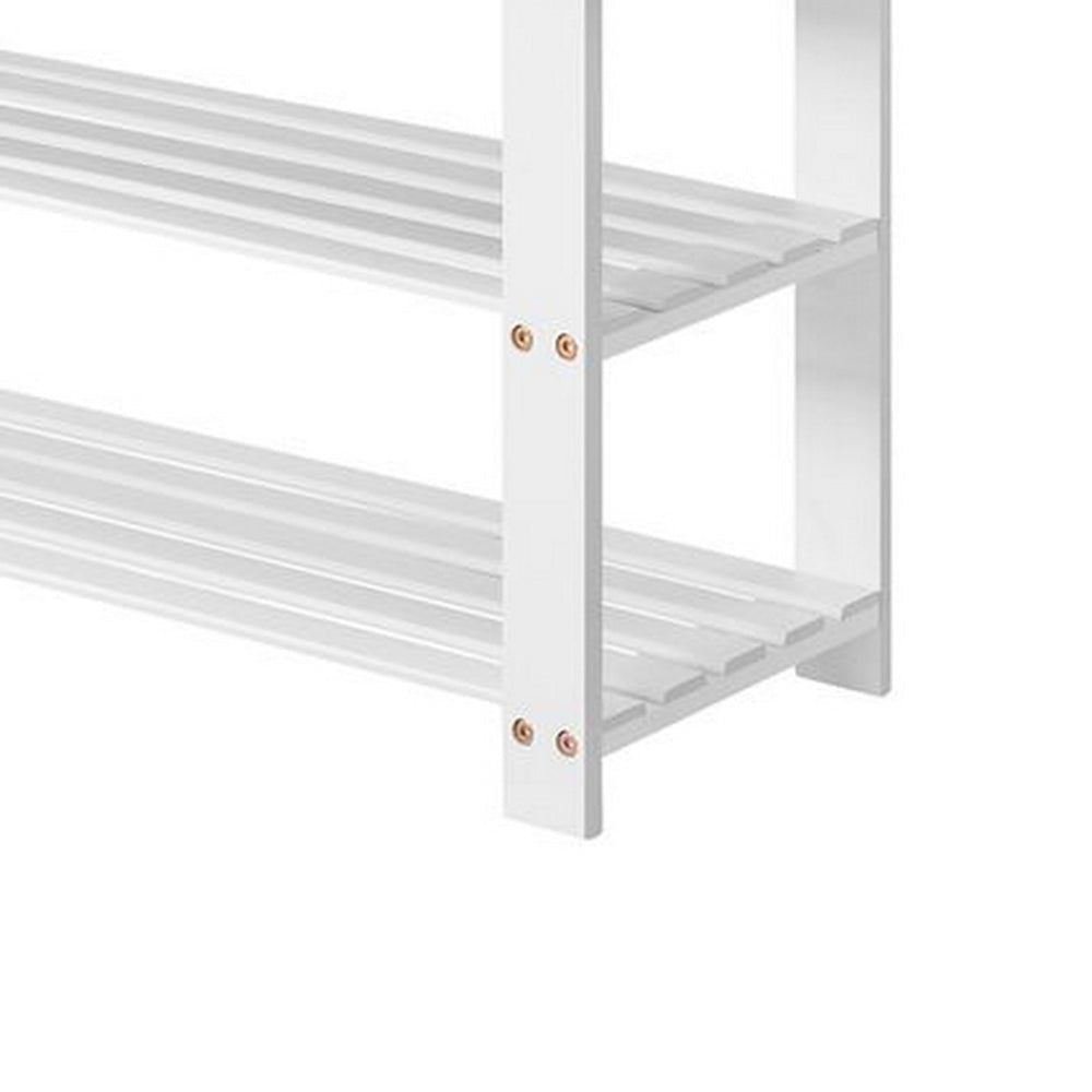 Alo 35 Inch Shoe Rack Bench Cushioned Seat 2 Slatted Shelves White Gray By Casagear Home BM315792