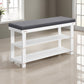 Alo 35 Inch Shoe Rack Bench, Cushioned Seat, 2 Slatted Shelves, White, Gray By Casagear Home