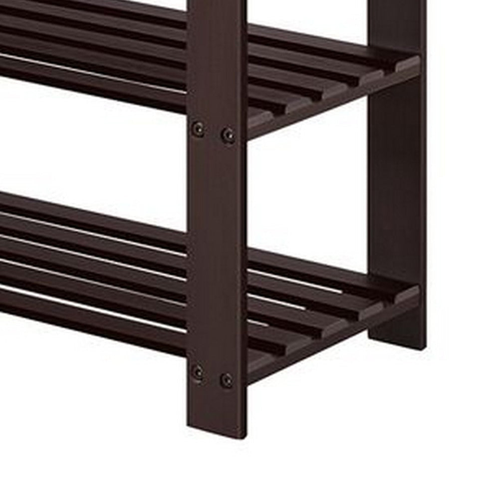 Alo 35 Inch Shoe Rack Bench Cushioned Seat 2 Slatted Shelves Brown Gray By Casagear Home BM315793