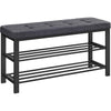 Lee 39 Inch Shoe Rack Bench Tufted Seat 2 Shelves Dark Gray Black By Casagear Home BM315794