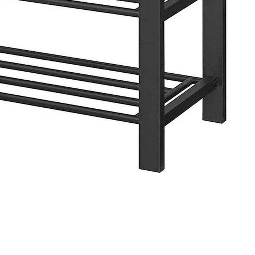 Lee 39 Inch Shoe Rack Bench Tufted Seat 2 Shelves Dark Gray Black By Casagear Home BM315794