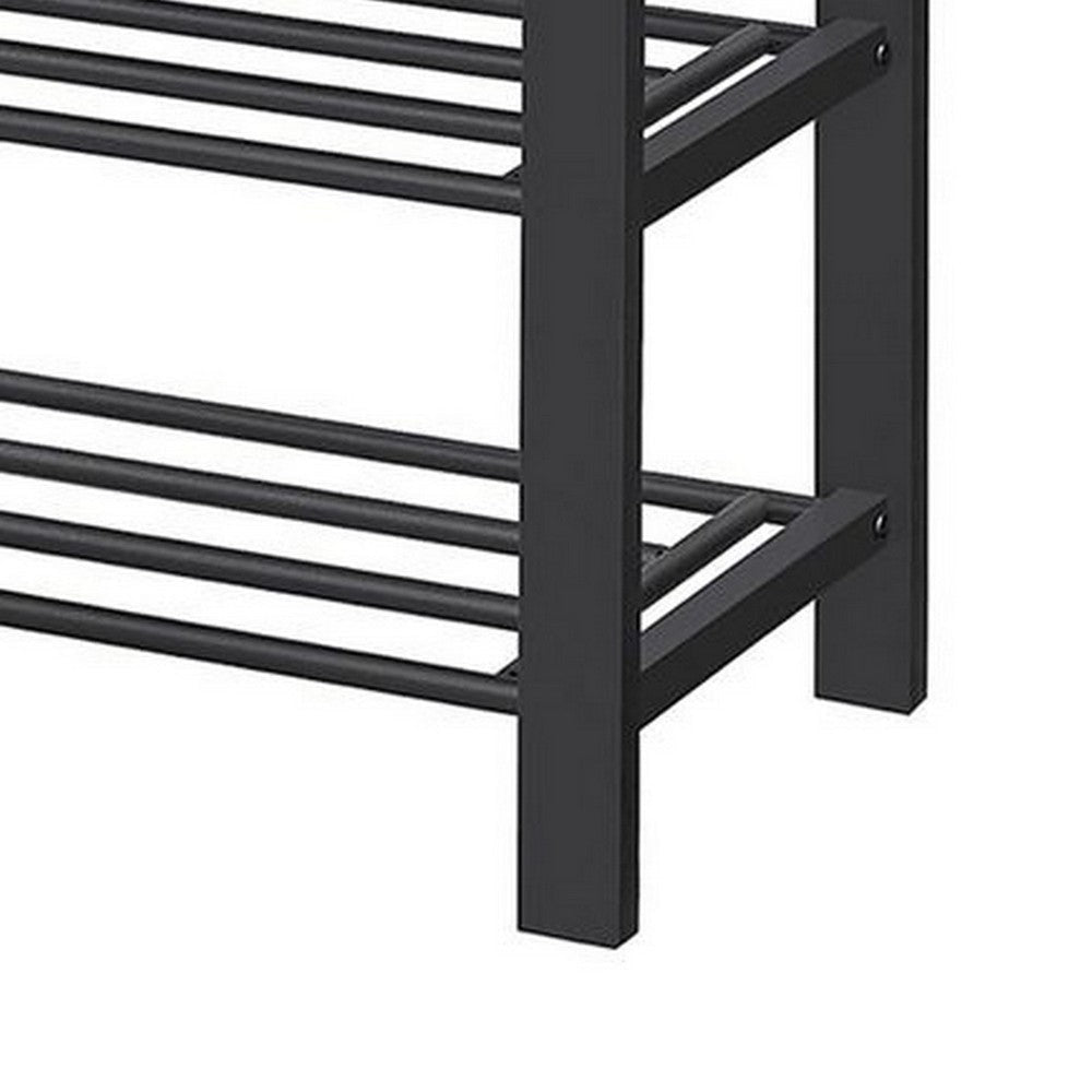 Lee 24 Inch Shoe Rack Cushioned Tufted Seat 2 Shelves Dark Gray Black By Casagear Home BM315795