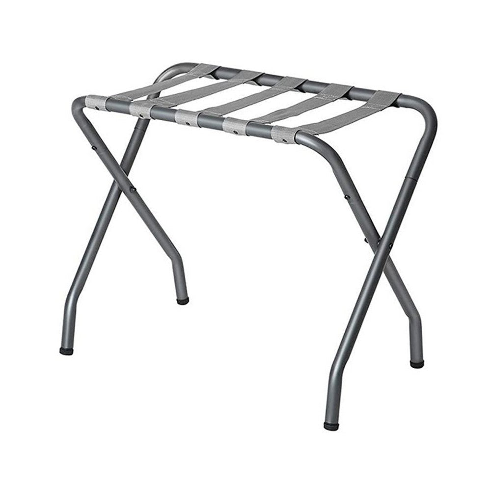 Rami 27 Inch Luggage Rack Foldable Slatted Fabric Shelf Gray Chrome By Casagear Home BM315805