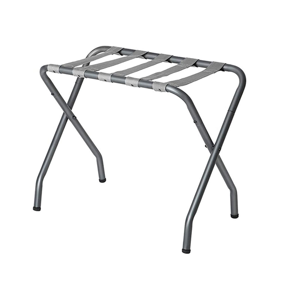 Rami 27 Inch Luggage Rack Set of 2 Foldable Gray Slatted Fabric Chrome By Casagear Home BM315806