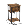 23 Inch Side End Table with USB Charging 1 Shelf Black Steel Brown Wood By Casagear Home BM315816