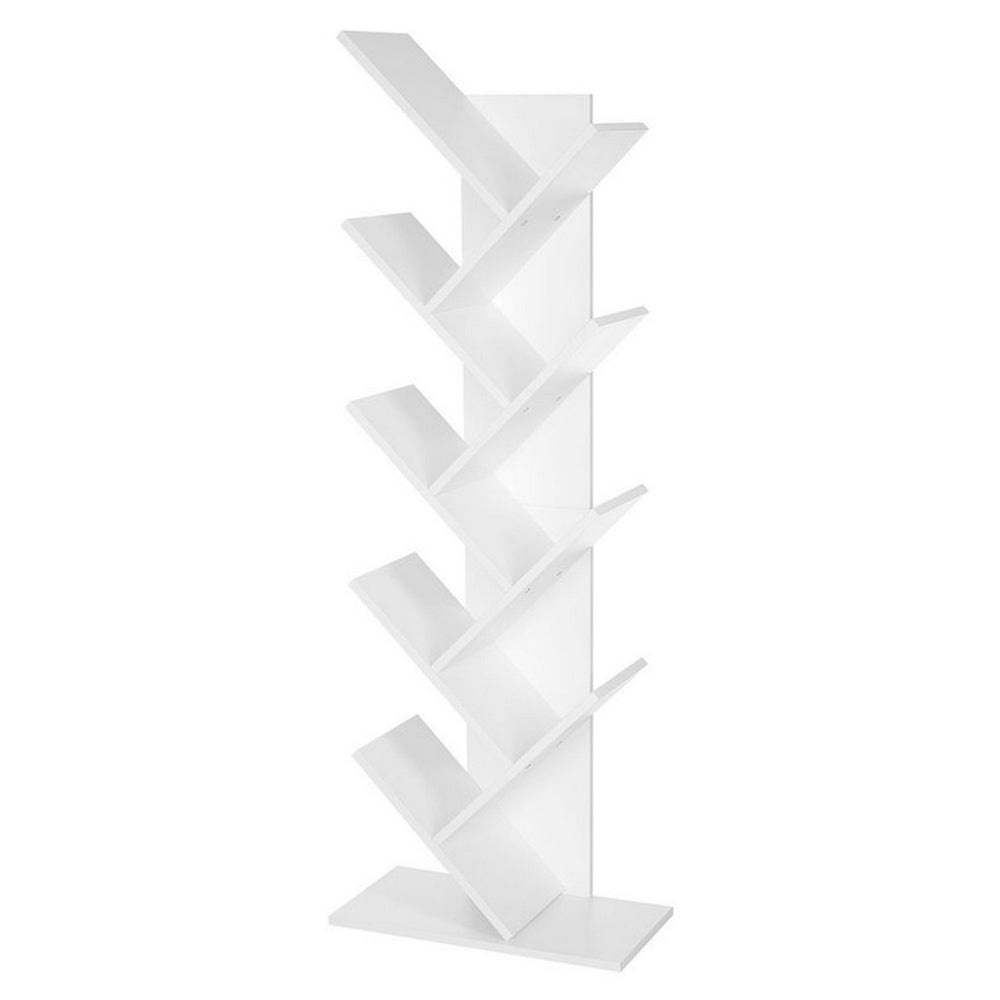 56 Inch Modern Bookcase 8 Tree Style Branched Shelves White Wood By Casagear Home BM315818