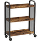 33 Inch Rolling Kitchen Bar Cart 3 Shelves Black Steel Brown Wood By Casagear Home BM315822