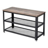 29 Inch Shoe Storage Bench 3 Tier Shelves Mesh Black Steel Brown Wood By Casagear Home BM315823