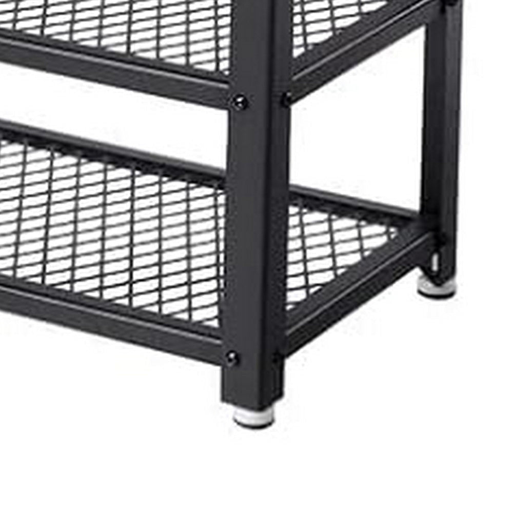 29 Inch Shoe Storage Bench 3 Tier Shelves Mesh Black Steel Brown Wood By Casagear Home BM315823