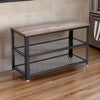 29 Inch Shoe Storage Bench, 3 Tier Shelves, Mesh Black Steel, Brown Wood By Casagear Home