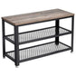 29 Inch Shoe Storage Bench 3 Tier Shelves Mesh Black Steel Brown Wood By Casagear Home BM315823