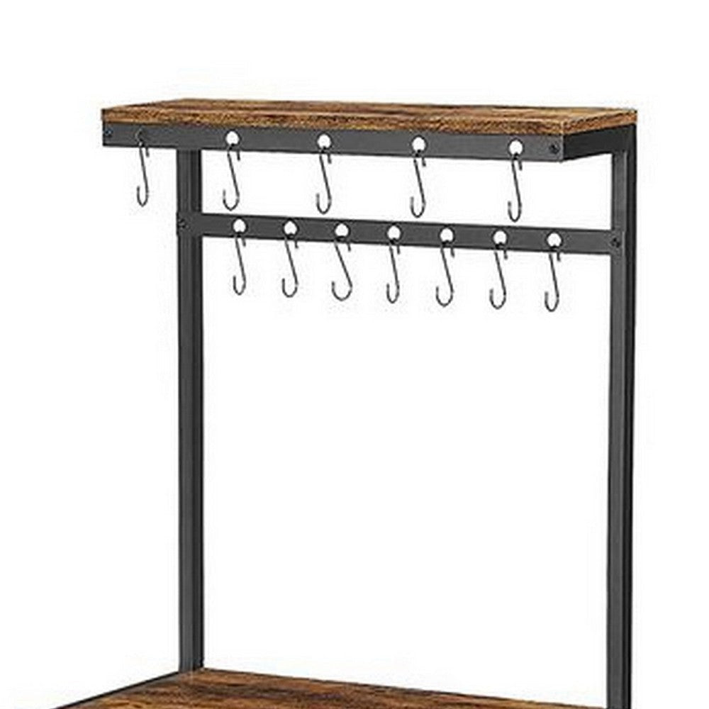 60 Inch Kitchen Storage Rack 3 Tier Shelves Hanging Hooks Black Iron By Casagear Home BM315824