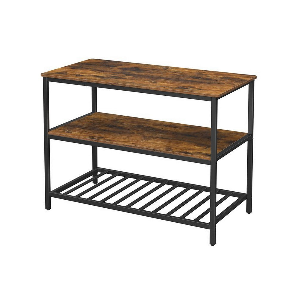 47 Inch Kitchen Storage Rack 3 Tier Shelves Black Iron Brown Wood By Casagear Home BM315825