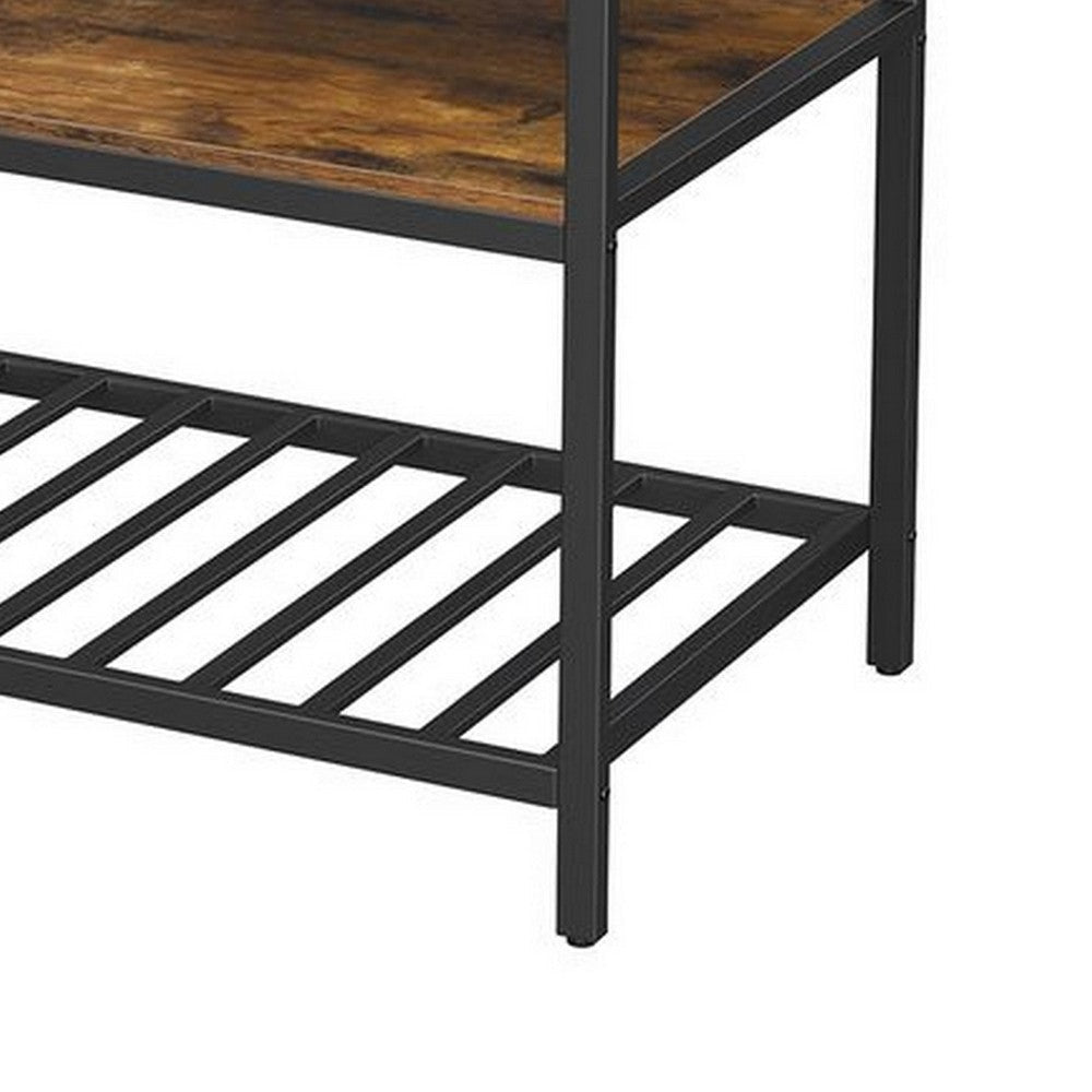 47 Inch Kitchen Storage Rack 3 Tier Shelves Black Iron Brown Wood By Casagear Home BM315825