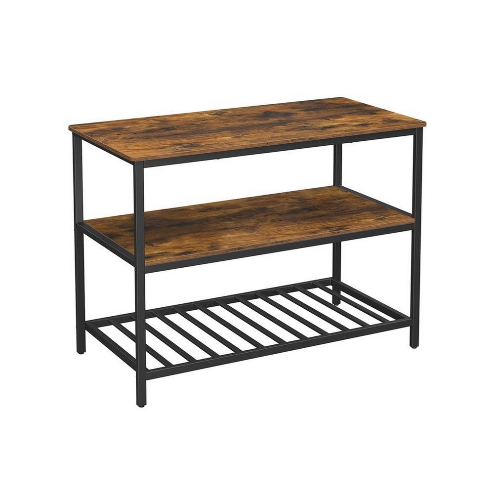 47 Inch Kitchen Storage Rack 3 Tier Shelves Black Iron Brown Wood By Casagear Home BM315825