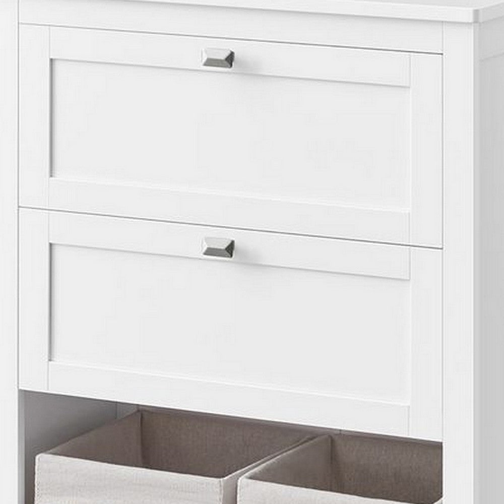 31 Inch Storage Cabinet with 2 Drawers and Baskets Divider White Wood By Casagear Home BM315826