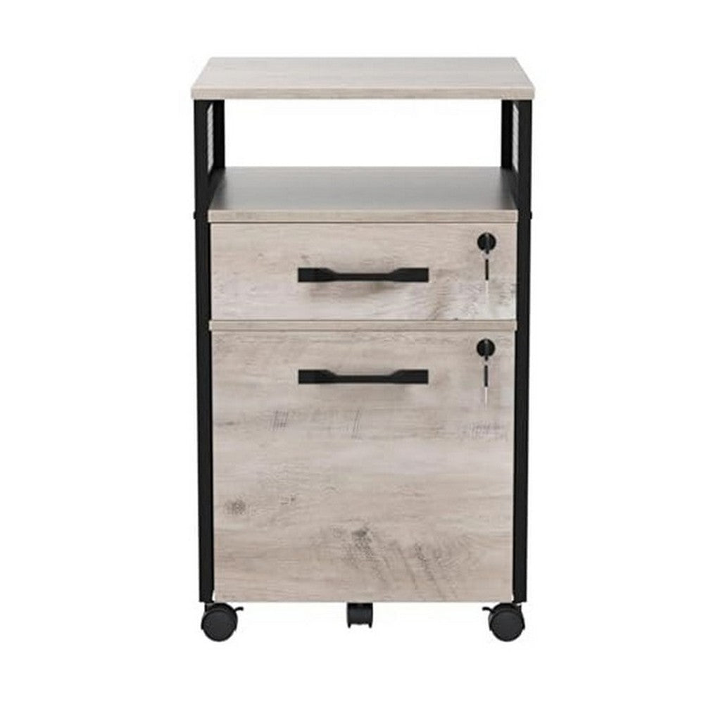 27 Inch File Storage Cabinet with Key Lock Caster Wheels Gray Black Wood By Casagear Home BM315830