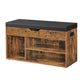 31 Inch Storage Bench with Black Padded Seat Open Shelves Brown Wood By Casagear Home BM315835