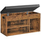 31 Inch Storage Bench with Black Padded Seat Open Shelves Brown Wood By Casagear Home BM315835