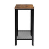 24 Inch Industrial Side Table with Mesh Grid Shelf Black Steel Brown Wood By Casagear Home BM315836