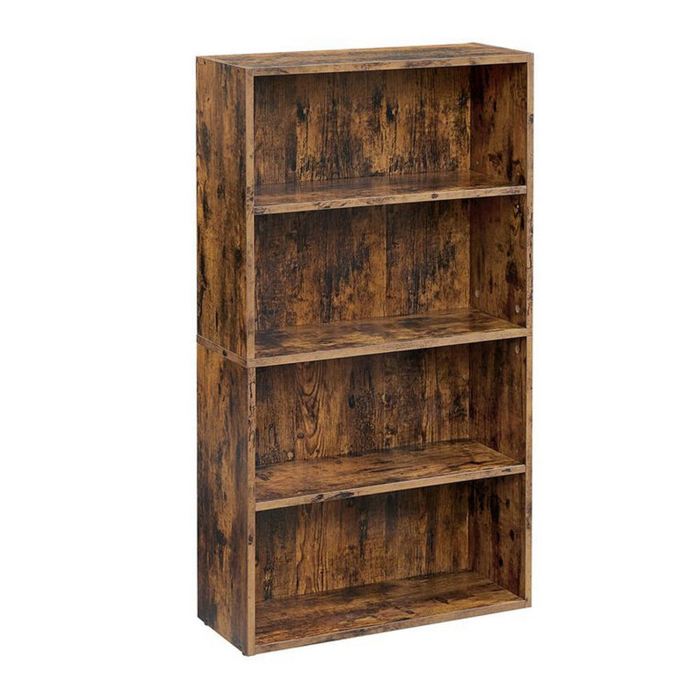 42 Inch Modern Bookcase with 4 Open Shelves Rustic Style Brown Wood By Casagear Home BM315837