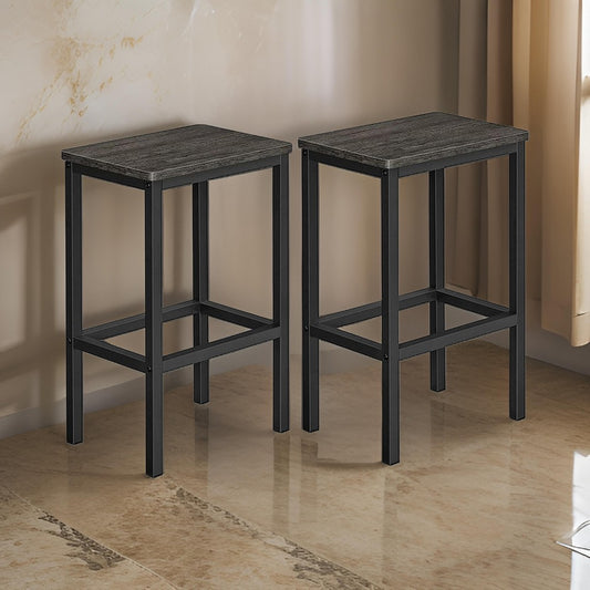 Sumi 26 Inch Counter Height Stool Set of 2, Black Square Seat, Black Iron By Casagear Home