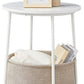 Hym 20 Inch Side End Table with Beige Fabric Basket White Round Top Steel By Casagear Home BM315840