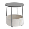 Hym 20 Inch Side End Table with White Fabric Basket Gray Round Top Steel By Casagear Home BM315841