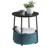 Hym 20 Inch Side End Table with Green Fabric Basket Black Round Top Steel By Casagear Home BM315842