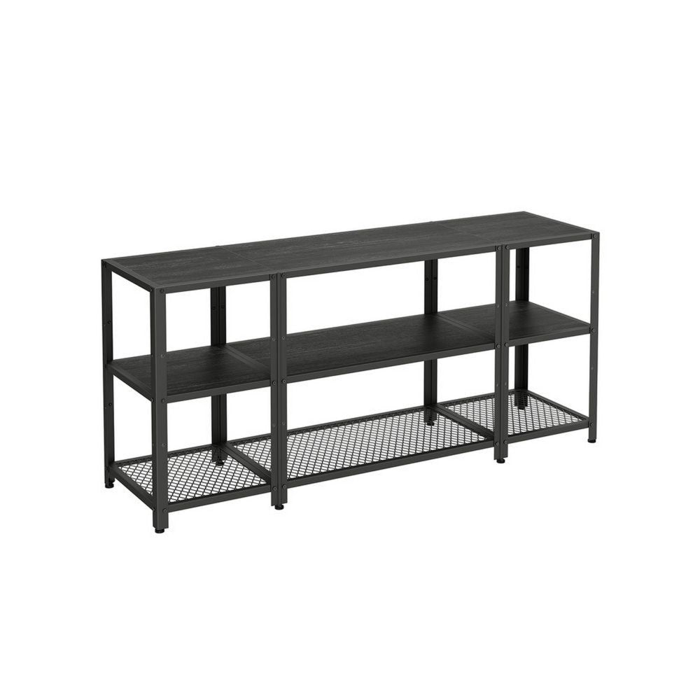 Jen 58 Inch TV Media Entertainment Console Layered Open Shelves Black By Casagear Home BM315843