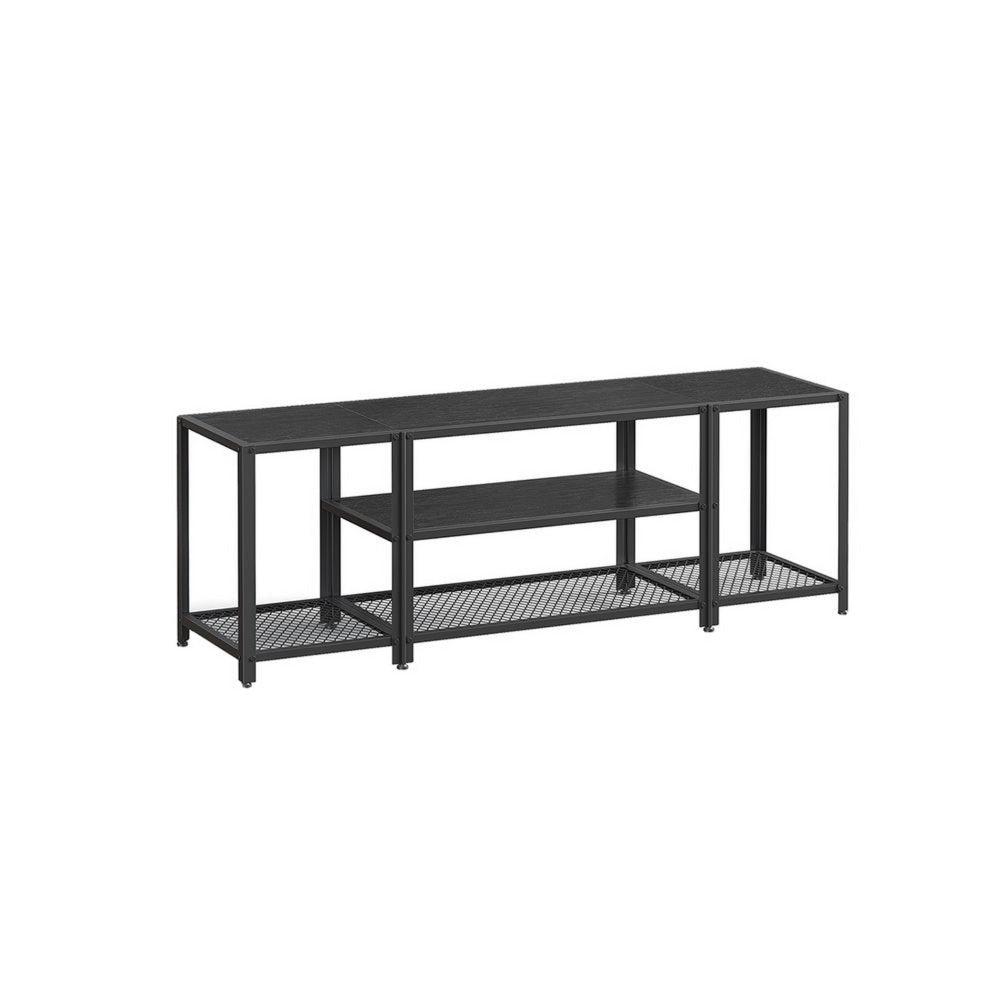 Sen 59 Inch TV Media Entertainment Console Open Center Shelf Black Wood By Casagear Home BM315846