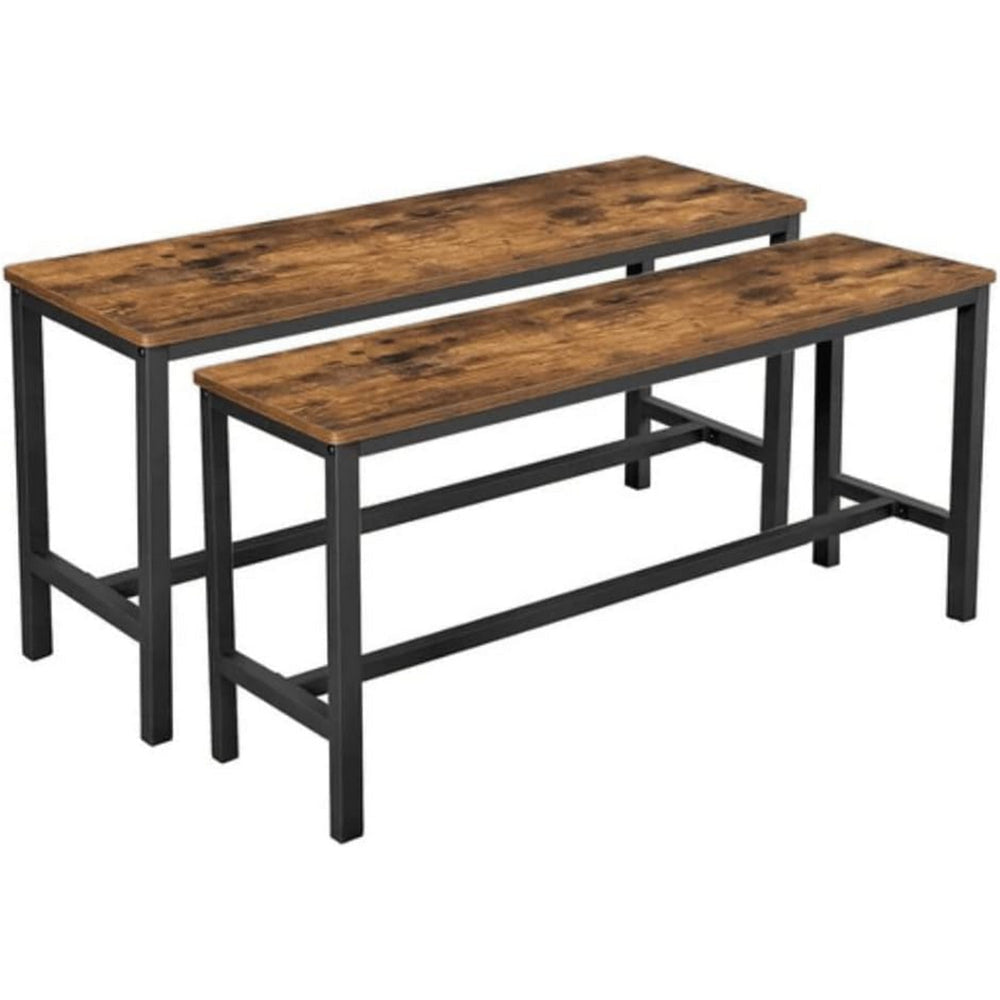 43 Inch Accent Bench Set of 2 Industrial Brown Wood Seat Black Steel By Casagear Home BM315849