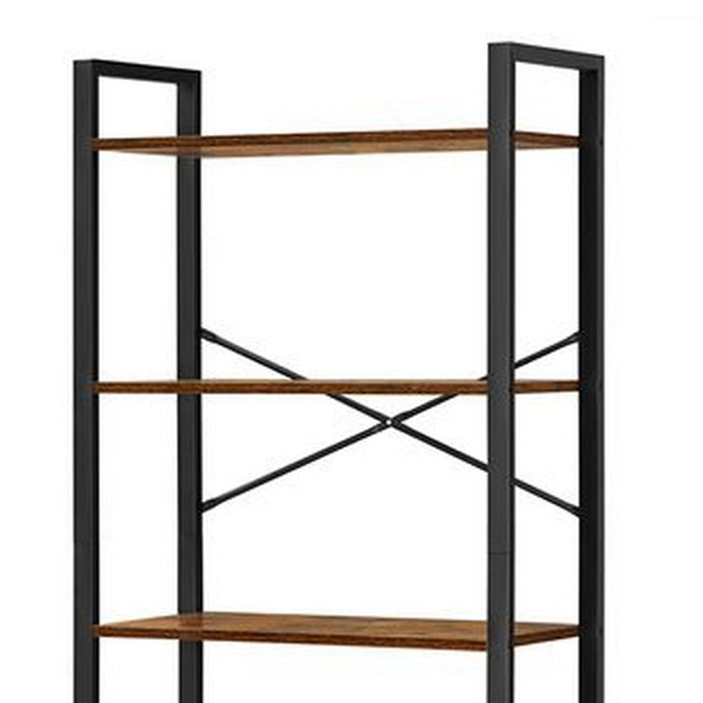 73 Inch Modern Shoe Rack 6 Open Shelves Black Metal Frame Brown Wood By Casagear Home BM315851