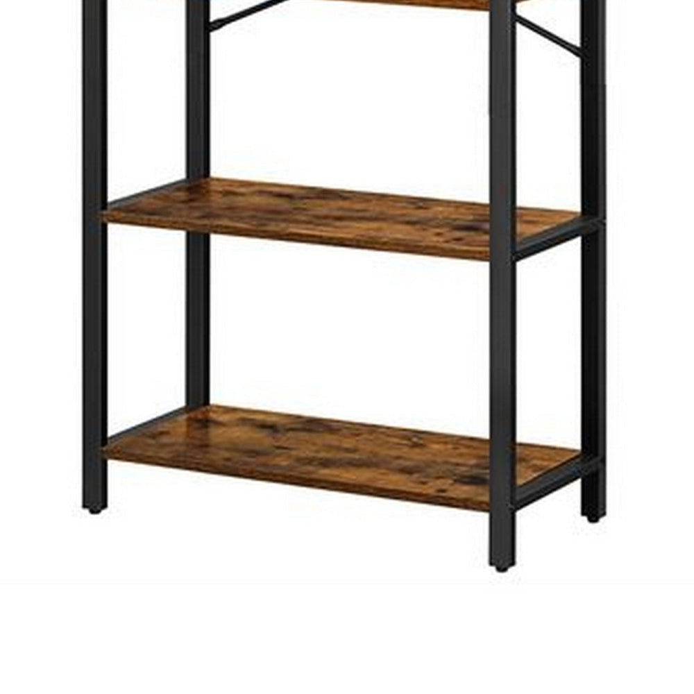 73 Inch Modern Shoe Rack 6 Open Shelves Black Metal Frame Brown Wood By Casagear Home BM315851