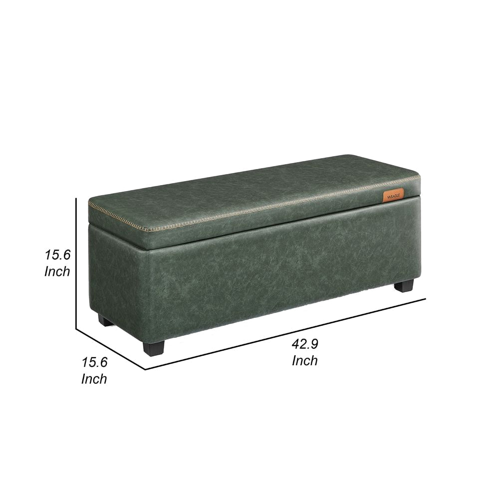 Fyn 43 Inch Storage Trunk Ottoman Box Style Chest Green Faux Leather By Casagear Home BM315852