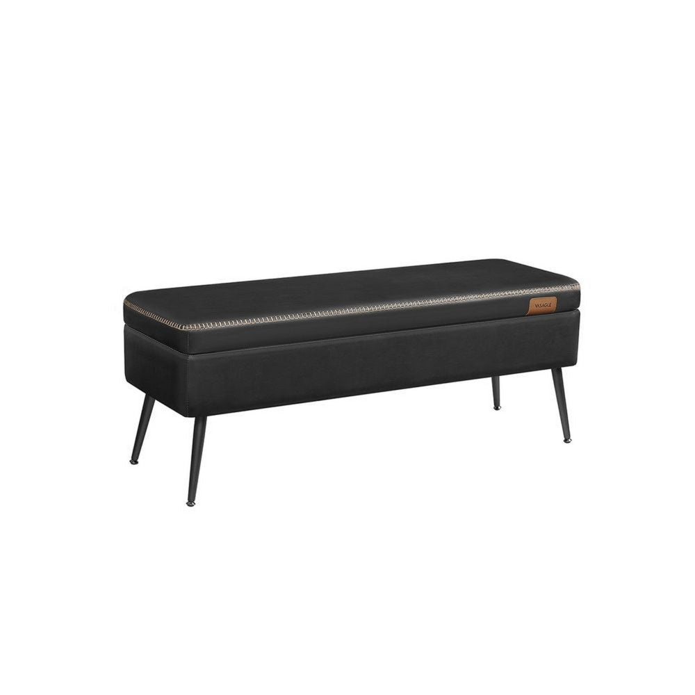 Fyn 47 Inch Storage Ottoman Bench Angled Steel Legs Black Faux Leather By Casagear Home BM315854