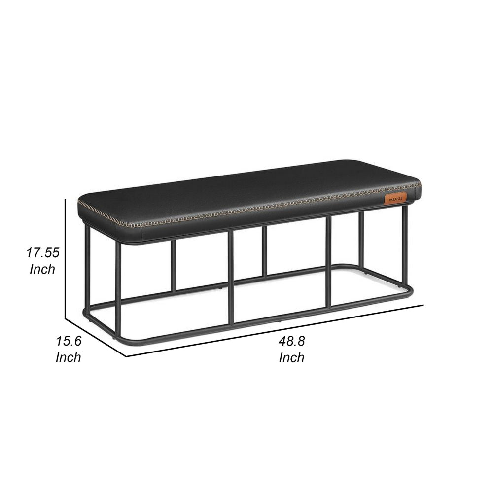 Fyn 47 Inch Ottoman Bench Black Faux Leather Padded Seat Steel Frame By Casagear Home BM315856