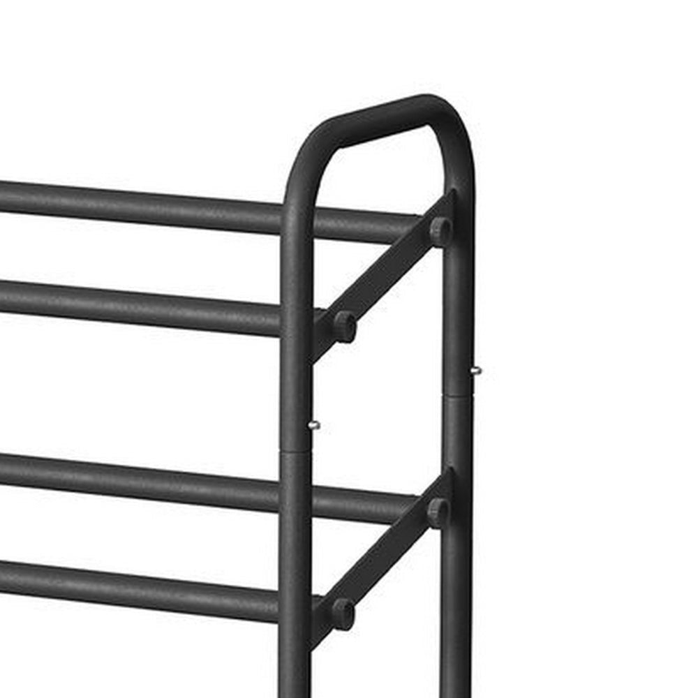 Uovi 23-33 Inch Expandable Shoe Rack 3 Shelves Curved Top Black Metal By Casagear Home BM315862