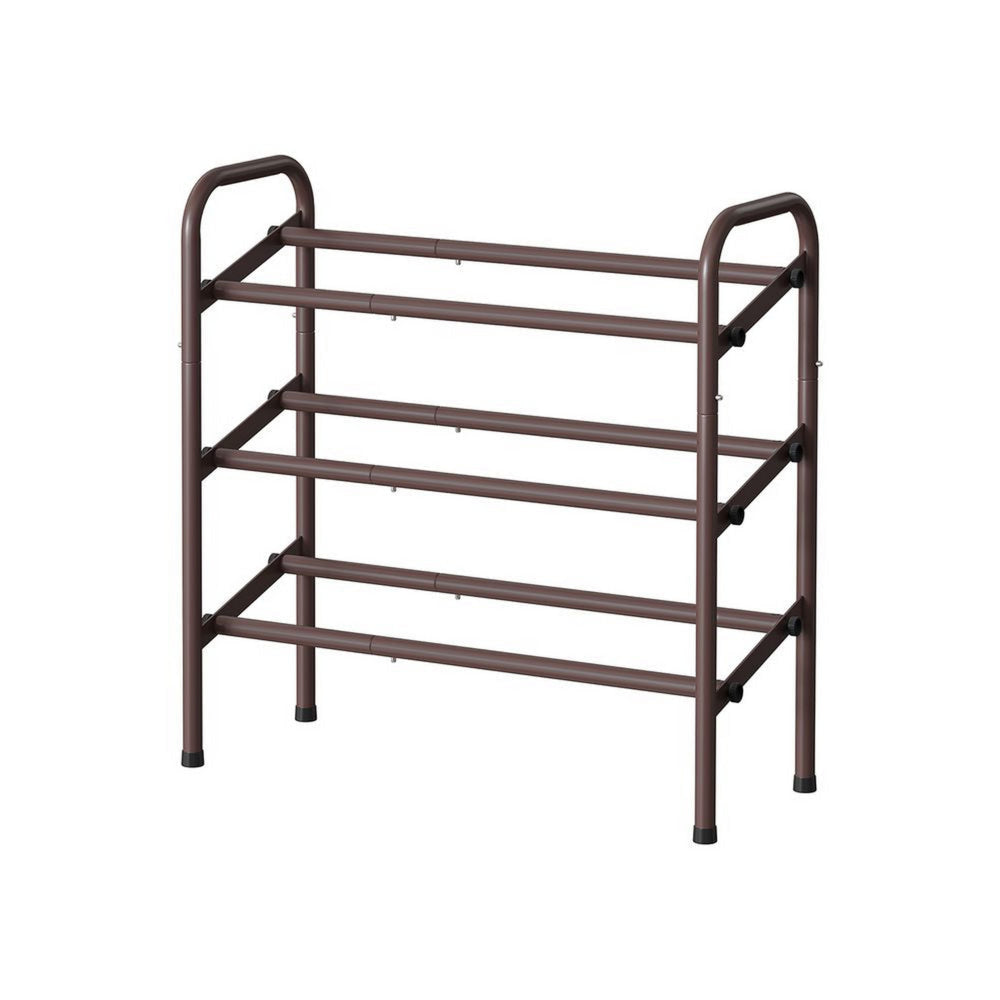 Uovi 23-33 Inch Expandable Shoe Rack 3 Shelves Curved Top Bronze Metal By Casagear Home BM315863