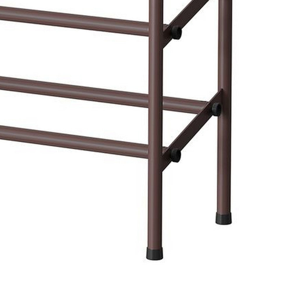 Uovi 23-33 Inch Expandable Shoe Rack 3 Shelves Curved Top Bronze Metal By Casagear Home BM315863