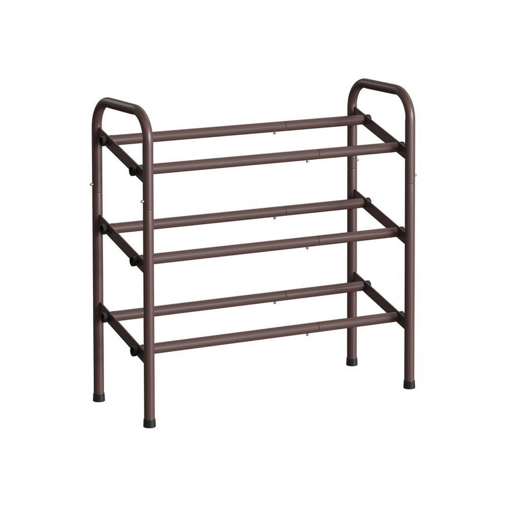 Uovi 23-33 Inch Expandable Shoe Rack 3 Shelves Curved Top Bronze Metal By Casagear Home BM315863