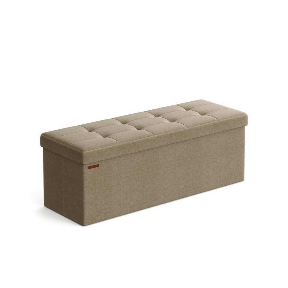 Zok 43 Inch Folding Storage Ottoman Bench Tufted Removable Top Taupe By Casagear Home BM315870