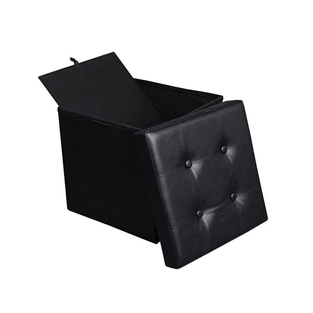 Digi 15 Inch Folding Storage Ottoman Cushioned Removable Lid Black By Casagear Home BM315872