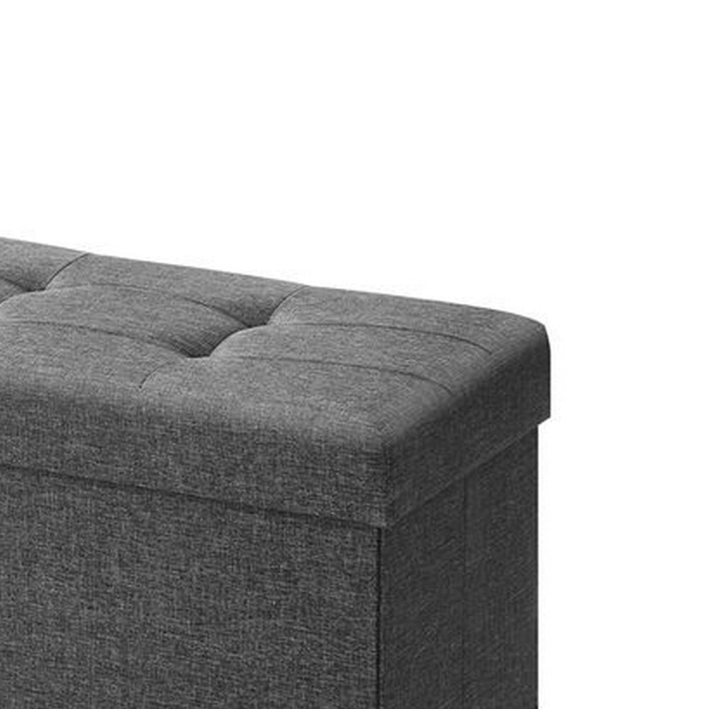 Digi 43 Inch Folding Storage Ottoman Removable Lid Gray Poly Linen By Casagear Home BM315873