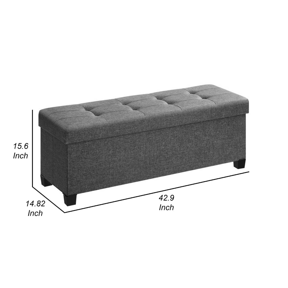 Digi 43 Inch Folding Storage Ottoman Removable Lid Gray Poly Linen By Casagear Home BM315873