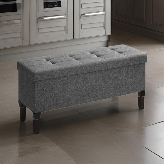 Digi 43 Inch Folding Storage Ottoman, Removable Lid, Gray Poly Linen By Casagear Home