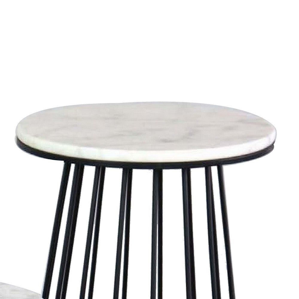 30 Inch Plant Stand Side Table Set of 3 Round Marble Top Tapered Black By Casagear Home BM315880