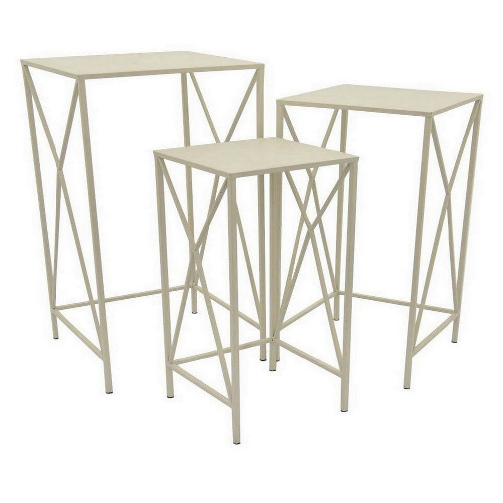 Hyan Modern Plant Stand Side Table Set of 3 Crossed White Metal Frame By Casagear Home BM315899