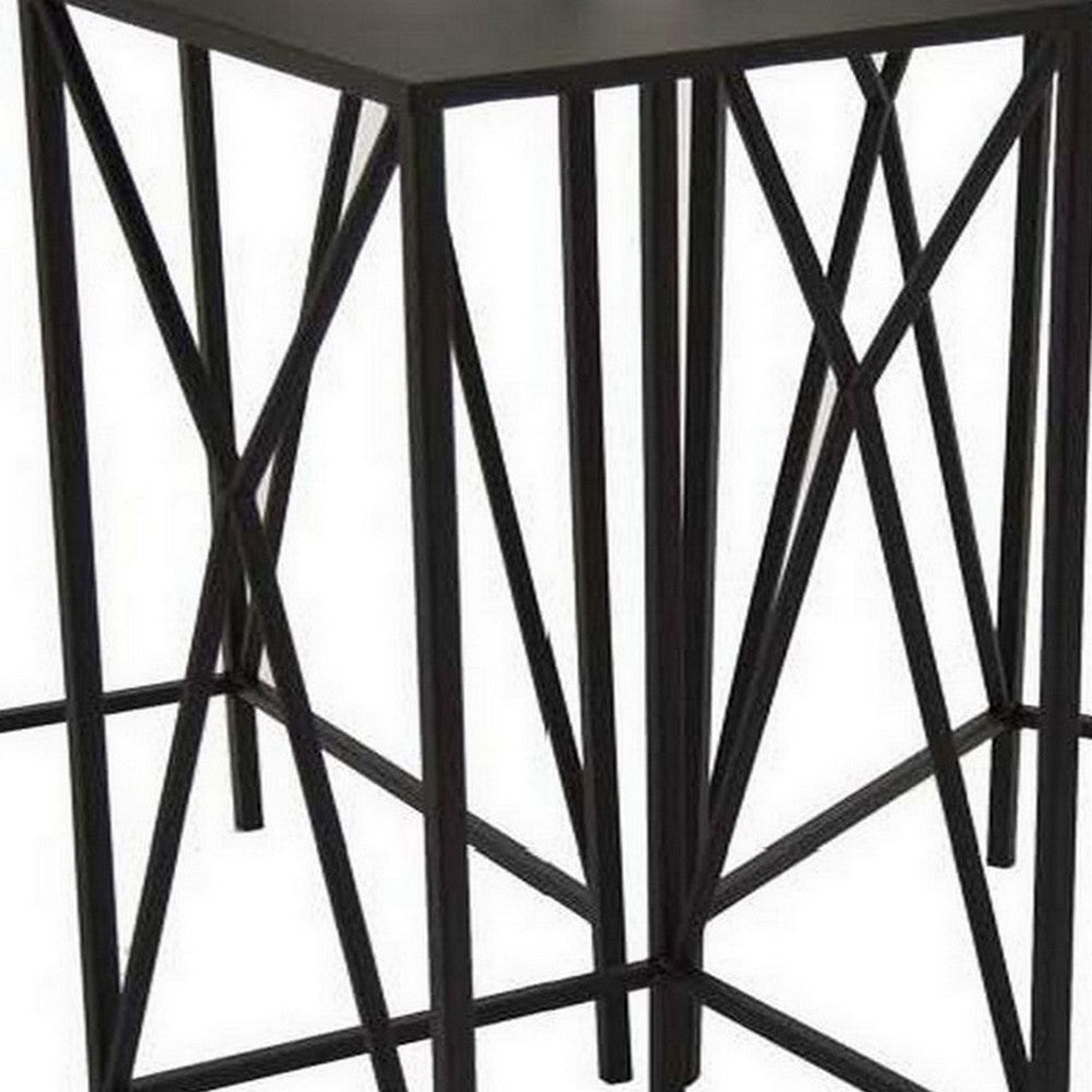 Hyan Modern Plant Stand Side Table Set of 3 Crossed Black Metal Frame By Casagear Home BM315900